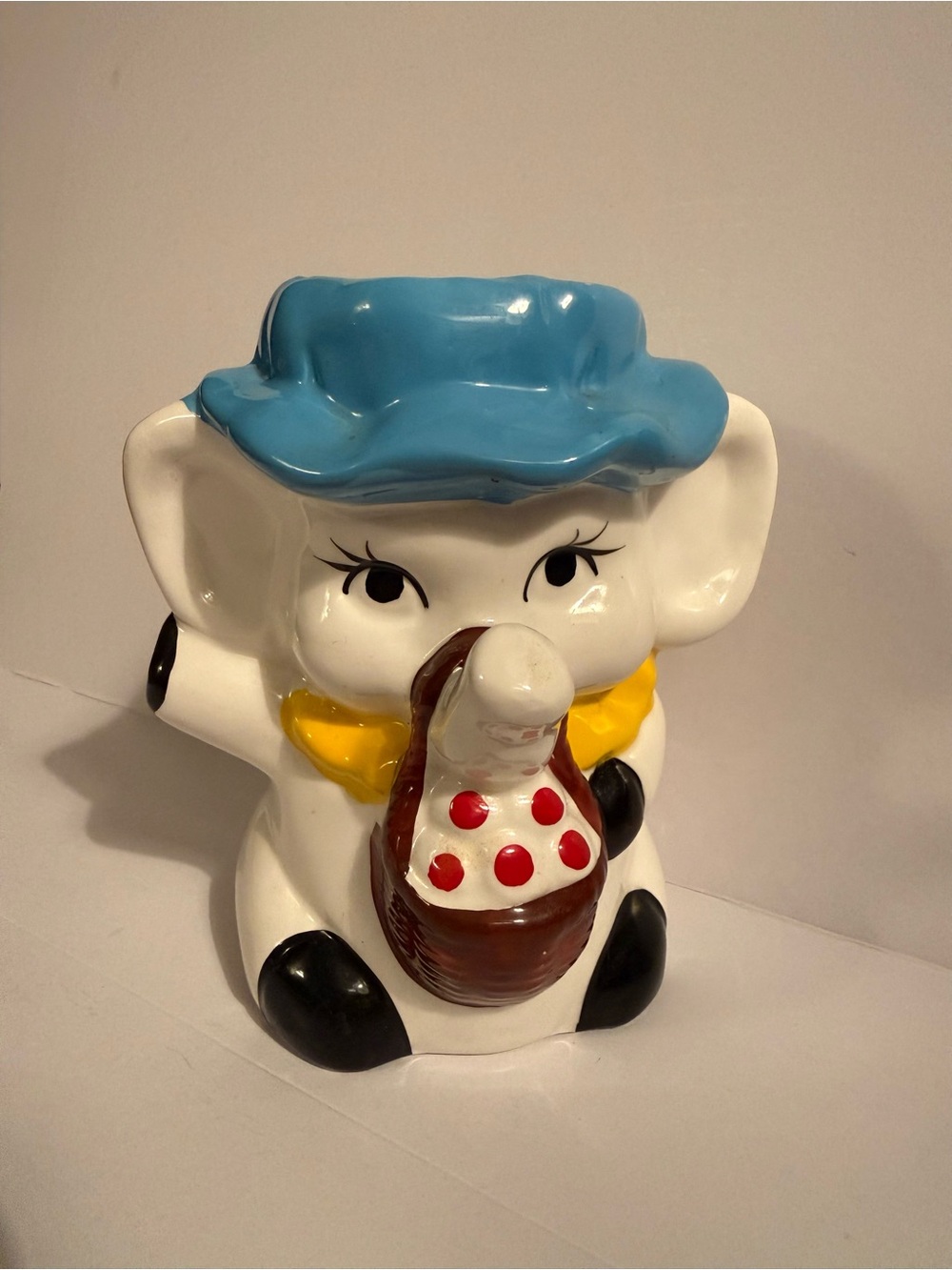 Vintage Elephant Base/Planter Whimsical Anthropomorphic Made in Taiwan Trunk Up
